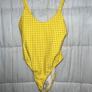 SHEIN Yellow Patterned One Piece Bathing Suit